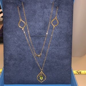 Green Peridot Eyelet Gold Over Sterling Necklace